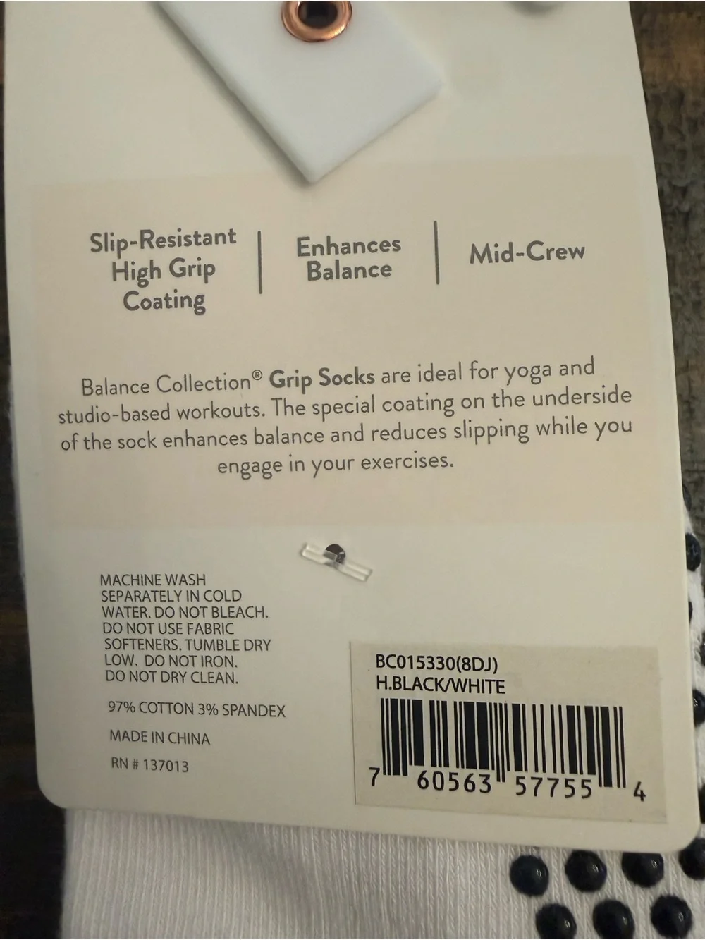 Balance Collection Women’s Black & White Grip Socks - 2 Pack